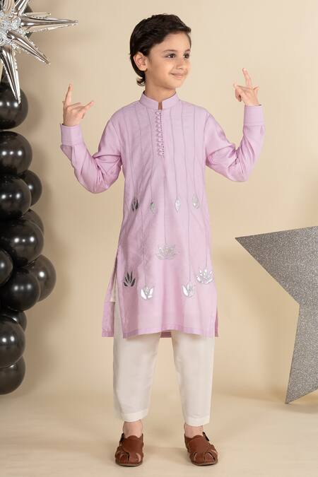 Buy Little Boys Closet Purple Cotton, Silk Embroidery Lotus Kurta Set Online at Aza Fashions Buy_Little Boys Closet_Purple Cotton, Silk Embroidery Lotus Kurta Set _Online_at_Aza_Fashions