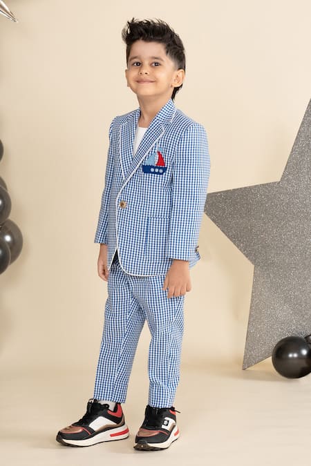 Little Boys Closet Checkered Blazer & Pant Set 