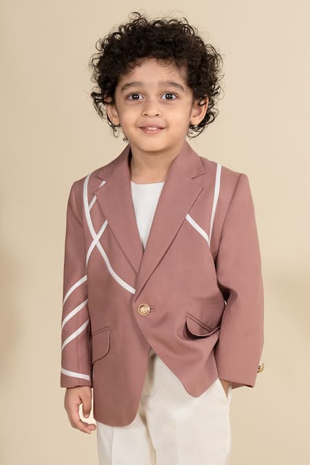 Shop Little Boys Closet Pink Satin Stripe Pattern Blazer And Pant Set Online at Aza Fashions Shop_Little Boys Closet_Pink Satin Stripe Pattern Blazer And Pant Set _Online_at_Aza_Fashions
