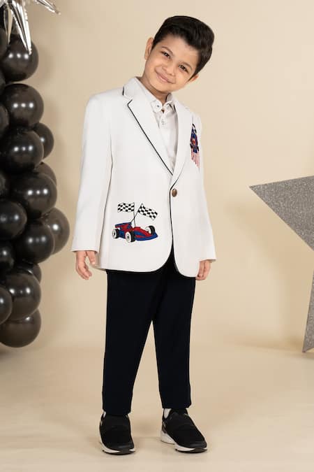 Little Boys Closet Car Embroidered Blazer Set 