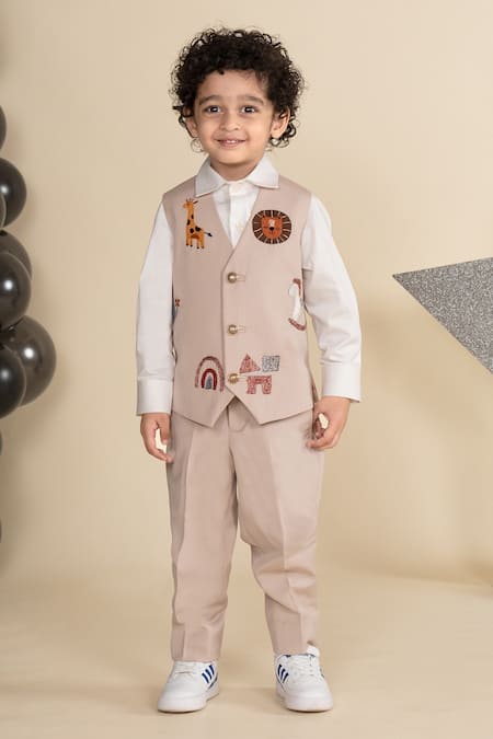 Little Boys Closet Animal Embroidered Waistcoat Set 