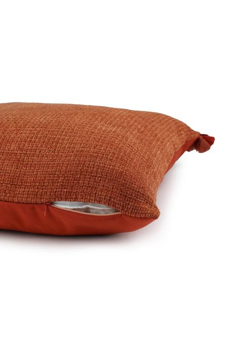 Shop Onset Homes Orange Front 51% Linen, 49% Viscose Ananya Textured Cushion Cover - Set Of 2 at Aza Fashions Shop_Onset Homes_Orange Front 51% Linen, 49% Viscose Ananya Textured Cushion Cover - Set Of 2_at_Aza_Fashions