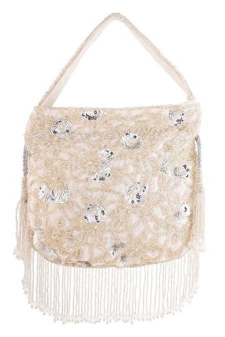 A Clutch Story_Silver Cut Work, Sequins, Beads Embroidered Potli _Online_at_Aza_Fashions