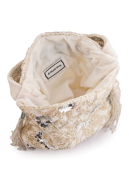 Buy_A Clutch Story_Silver Cut Work, Sequins, Beads Embroidered Potli _Online_at_Aza_Fashions
