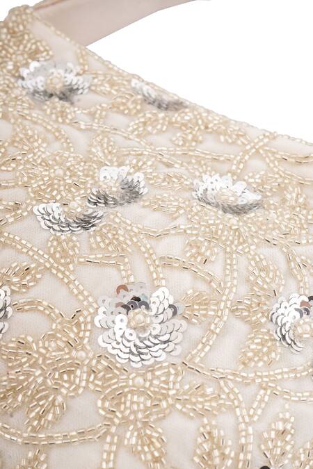 A Clutch Story_Silver Cut Work, Sequins, Beads Embroidered Potli _at_Aza_Fashions
