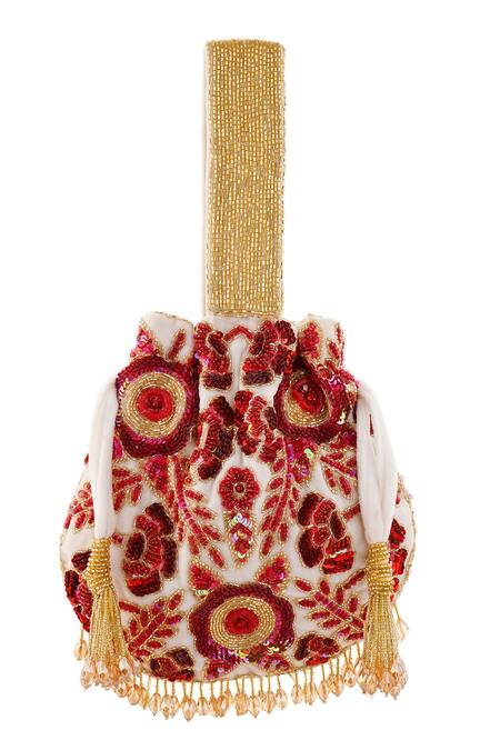 Buy A Clutch Story Pink Cut Work, Sequins, Beads Rosy Dream Floral Embroidered Potli Online at Aza Fashions Buy_A Clutch Story_Pink Cut Work, Sequins, Beads Rosy Dream Floral Embroidered Potli _Online_at_Aza_Fashions