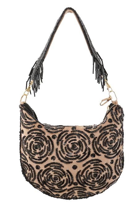 A Clutch Story_Black Cut Work, Beads Midnight Bloom Embroidered Purse _Online_at_Aza_Fashions