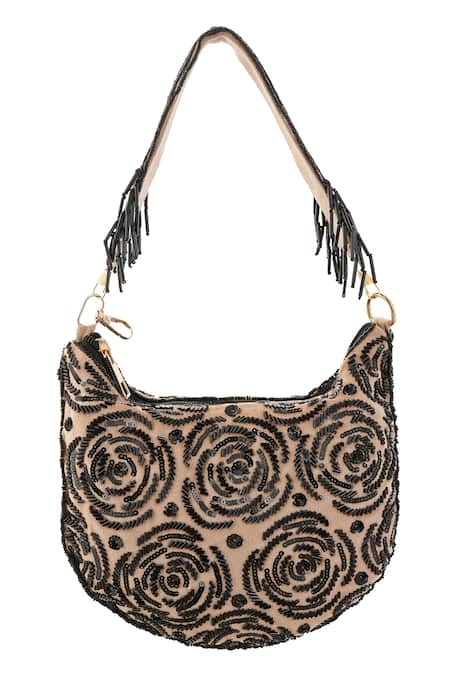 Buy_A Clutch Story_Black Cut Work, Beads Midnight Bloom Embroidered Purse _Online_at_Aza_Fashions