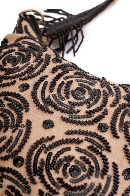 A Clutch Story_Black Cut Work, Beads Midnight Bloom Embroidered Purse _at_Aza_Fashions