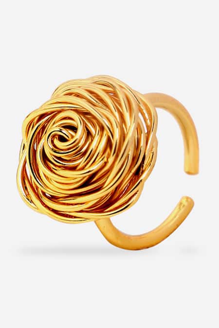 Buy_Dugran By Dugristyle_Gold Plated Noor Rose Shaped Ring_Online_at_Aza_Fashions