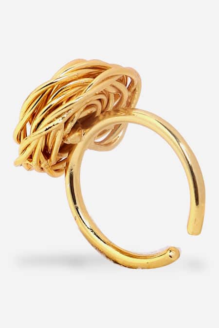 Shop_Dugran By Dugristyle_Gold Plated Noor Rose Shaped Ring_Online_at_Aza_Fashions