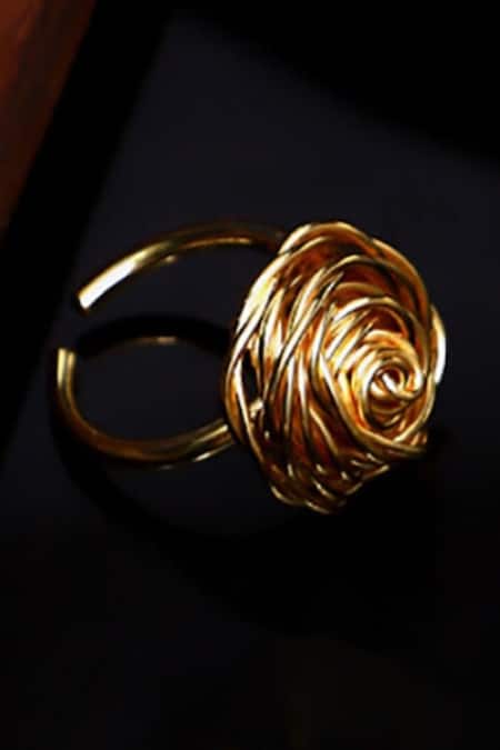 Dugran By Dugristyle_Gold Plated Noor Rose Shaped Ring_at_Aza_Fashions