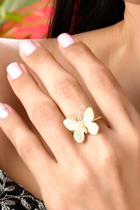 Dugran By Dugristyle_Gold Plated Dil Khush Butterfly Shaped Ring _Online_at_Aza_Fashions