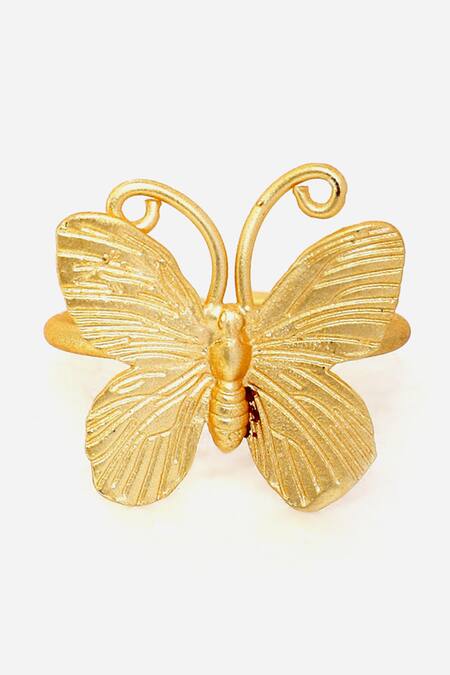 Buy_Dugran By Dugristyle_Gold Plated Dil Khush Butterfly Shaped Ring _Online_at_Aza_Fashions
