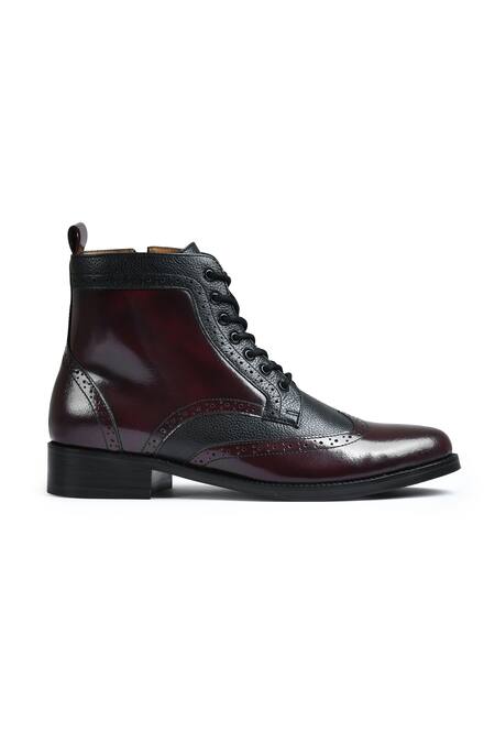Wednesday Lifestyle_Burgundy Textured Lucas Ii Derby Riding Boots _Online_at_Aza_Fashions