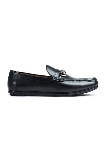Wednesday Lifestyle_Black Embellished Steve Leather Moccasin _Online_at_Aza_Fashions