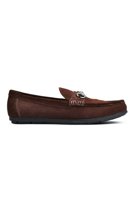 Wednesday Lifestyle_Brown Embellished Steve Suede Leather Moccasin _Online_at_Aza_Fashions
