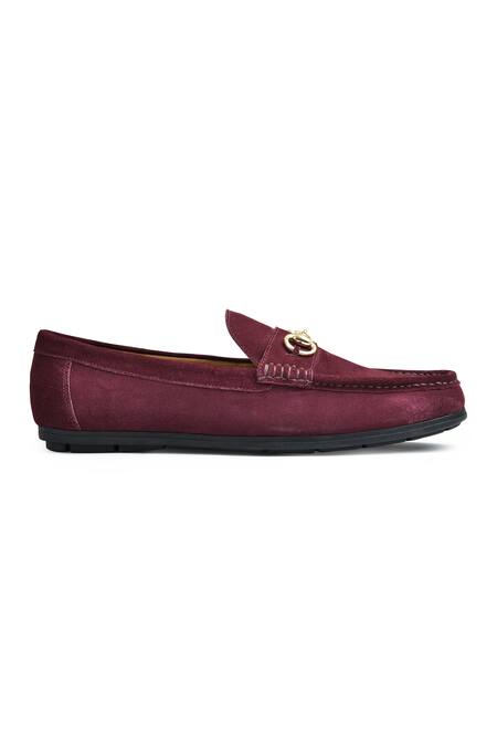 Wednesday Lifestyle_Burgundy Embellished Steve Suede Leather Moccasin _Online_at_Aza_Fashions