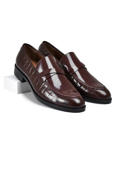 Wednesday Lifestyle Alex Croc Leather Penny Loafers 