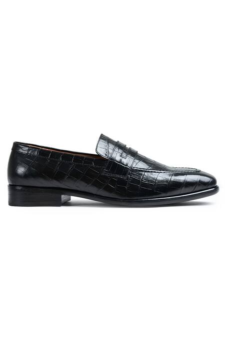 Wednesday Lifestyle_Black Cut Work Arnold Croc Leather Penny Loafers _Online_at_Aza_Fashions