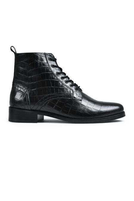 Wednesday Lifestyle_Black Dexter Croc Genuine Leather Derby Boots _Online_at_Aza_Fashions