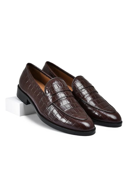 Wednesday Lifestyle George Appron Croc Leather Penny Loafers 