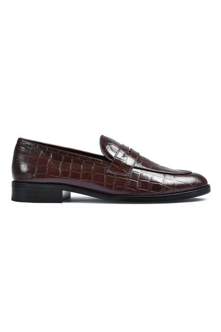 Wednesday Lifestyle_Maroon George Appron Croc Leather Penny Loafers _Online_at_Aza_Fashions