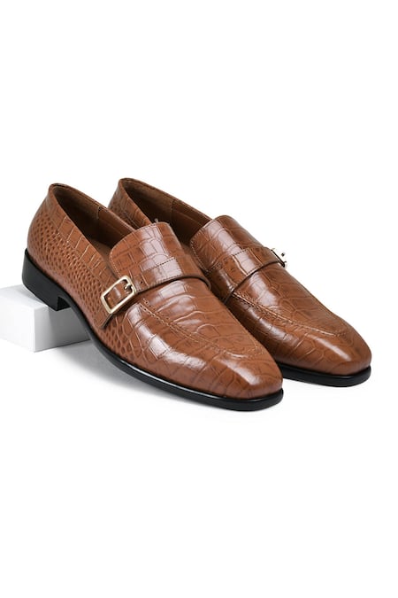 Wednesday Lifestyle Brown Harvey Croc Leather Loafers 