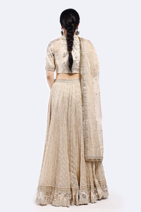 Shop Onaya Ivory Organza Sequins, Embroidery Round Neck Embellished Scallop Hem Lehenga Set at Aza Fashions Shop_Onaya_Ivory Organza Sequins, Embroidery Round Neck Embellished Scallop Hem Lehenga Set _at_Aza_Fashions