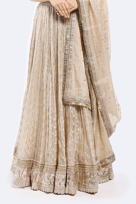 Shop Onaya Ivory Organza Sequins, Embroidery Round Neck Embellished Scallop Hem Lehenga Set Online at Aza Fashions Shop_Onaya_Ivory Organza Sequins, Embroidery Round Neck Embellished Scallop Hem Lehenga Set _Online_at_Aza_Fashions