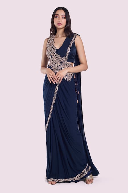 Onaya Leaf Embellished Pre-Draped Saree With Blouse 