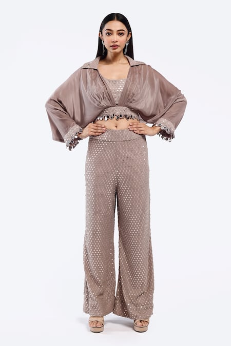 Onaya Mirrorwork Embellished Cropped Shirt With Pant 