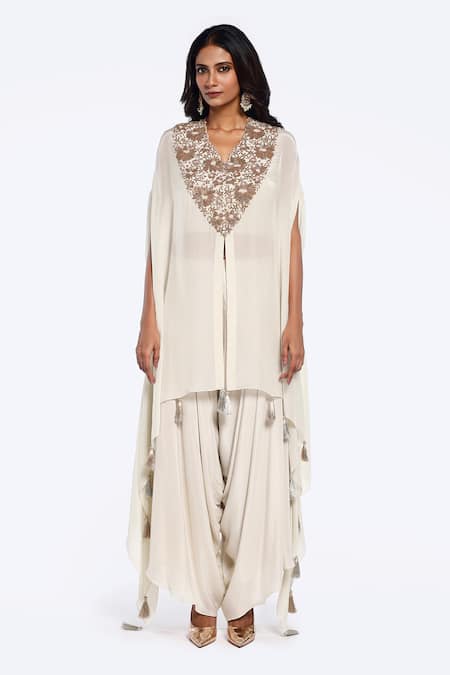 Onaya Zardozi Embroidered Asymmetric Kaftan Draped Pant Set 