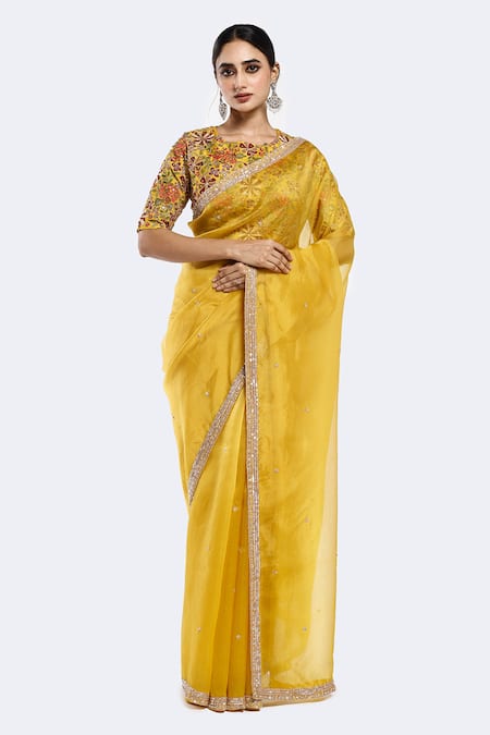 Onaya Sequin Embellished Saree With Floral Blouse 