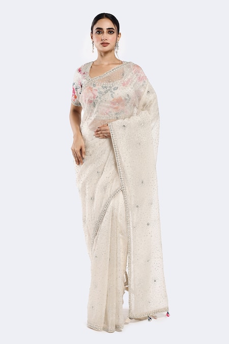 Onaya Sequin Scatter Saree With Floral Blouse 