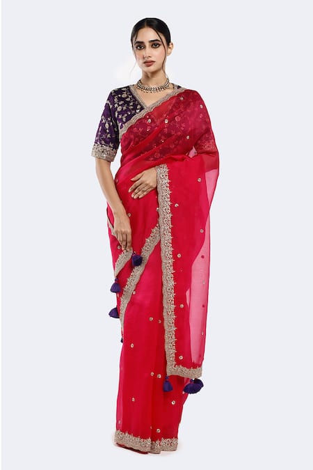 Onaya Sequin Embellished Scalloped Saree With Blouse 