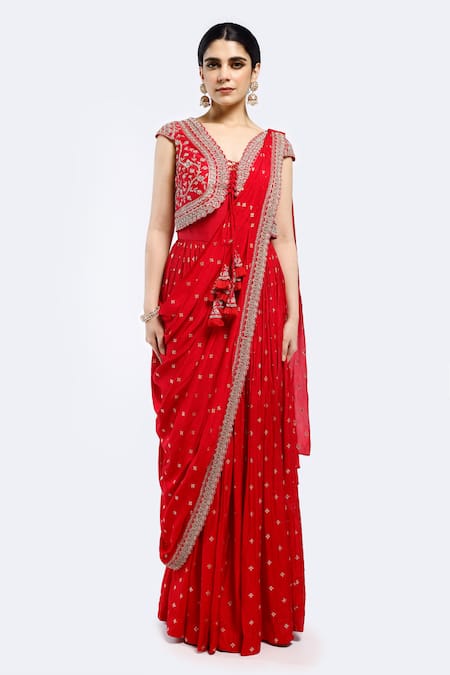 Onaya Sequin Yoke Embroidered Pre-Stitched Saree Gown 