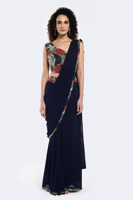 Onaya Border Embroidered Pre-Stitched Saree With Blouse 