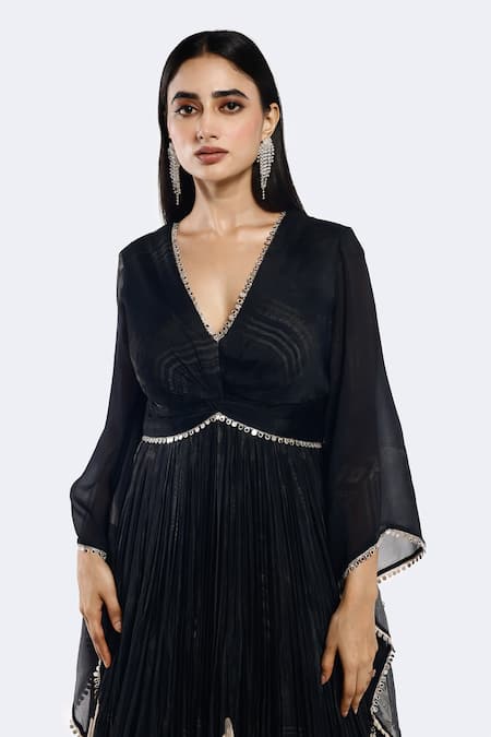 Buy Onaya Black Chiffon Sequins, Cut Work, Mirrors Plunge Floral Placement Print Anarkali Online at Aza Fashions Buy_Onaya_Black Chiffon Sequins, Cut Work, Mirrors Plunge Floral Placement Print Anarkali_Online_at_Aza_Fashions