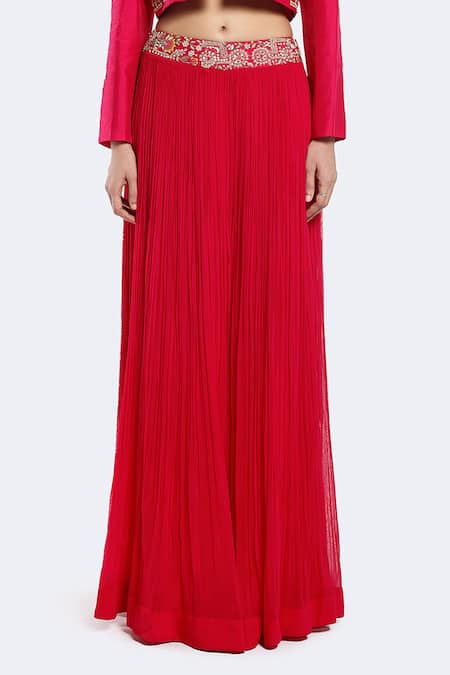 Onaya_Pink Silk, Georgette Zari Square Neck, Collared Zardozi Embellished Jacket Set _Online_at_Aza_Fashions