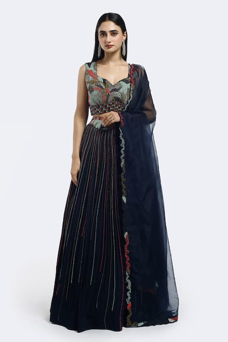 Onaya Stripe Embellished Lehenga & Blouse Set 