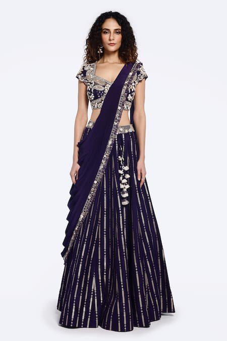 Onaya Pre-Draped Abstract Embroidered Lehenga Saree With Blouse 