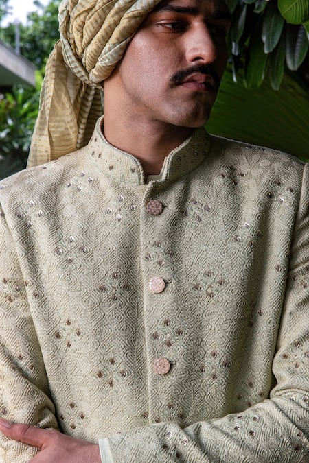 Philocaly Green Silk Embroidery Heer Sherwani And Kurta Set Online at Aza Fashions Philocaly_Green Silk Embroidery Heer Sherwani And Kurta Set _Online_at_Aza_Fashions