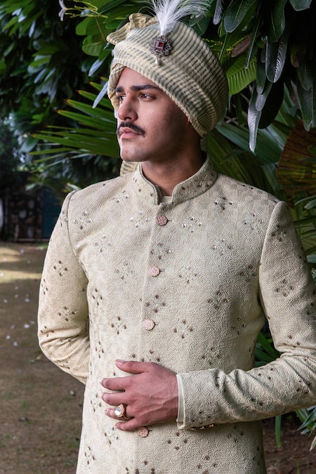 Buy Philocaly Green Silk Embroidery Heer Sherwani And Kurta Set Online at Aza Fashions Buy_Philocaly_Green Silk Embroidery Heer Sherwani And Kurta Set _Online_at_Aza_Fashions