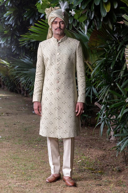 Shop Philocaly Green Silk Embroidery Heer Sherwani And Kurta Set Online at Aza Fashions Shop_Philocaly_Green Silk Embroidery Heer Sherwani And Kurta Set _Online_at_Aza_Fashions