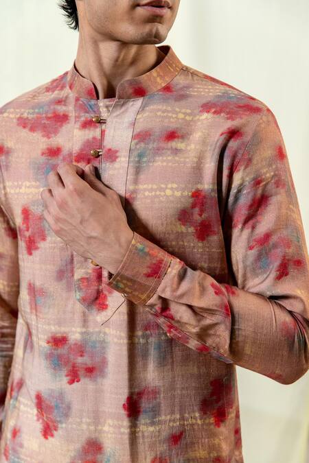 Buy Philocaly Red Cotton, Tussar Mahit Abstract Floral Print Kurta Online at Aza Fashions Buy_Philocaly_Red Cotton, Tussar Mahit Abstract Floral Print Kurta _Online_at_Aza_Fashions