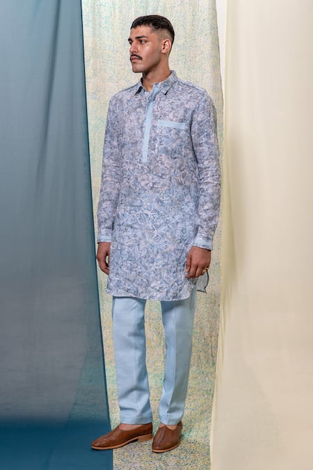 Philocaly Salil Floral Print Linen Kurta 