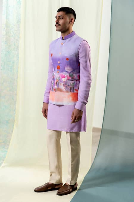 Shop_Philocaly_Purple Linen Lavender Ombre Printed Bundi _Online_at_Aza_Fashions