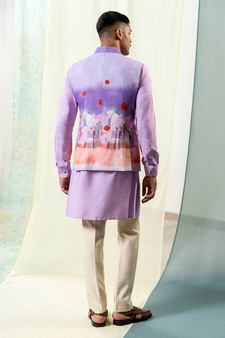 Philocaly Lavender Ombre Printed Bundi Kurta Set 
