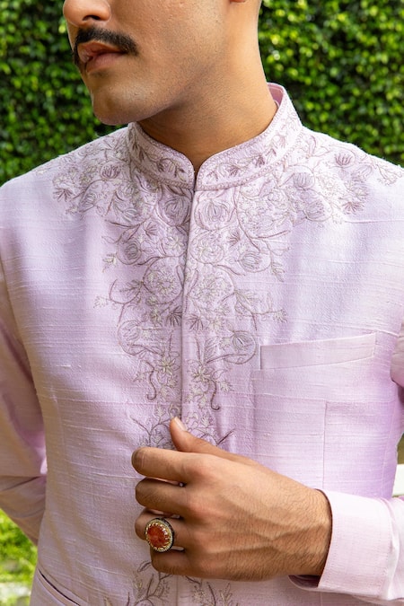 Buy_Philocaly_Purple Silk Embroidery Floral Raw Bundi_Online_at_Aza_Fashions